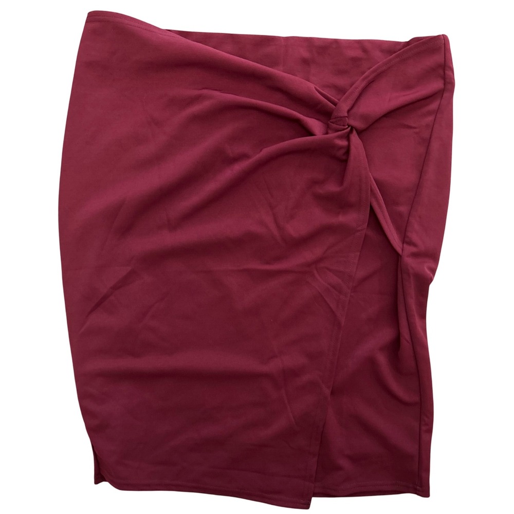 Kate Kasin Maroon Stretch Skirt Front‎ Drape Zip Closure Women's Size XXL